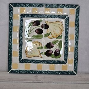 Garlic and Olive Trivet made in San Francisco  clay trivet Gorgeous!!